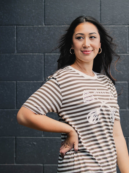 Maori inspired stripe Tee by Rotorua Fashion Designer Adrienne Whitewood