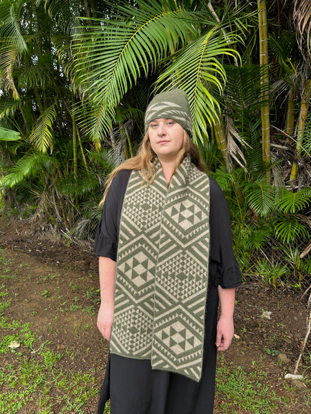 Adrienne Whitewood Potae and Kameta in Olive and Natural at Ahu Boutique