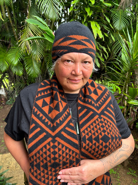 Maori Design on Knitwear by Maori Fashion Designer Adrienne Whitewood