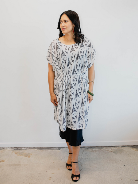 Ngaru Print Dress - White