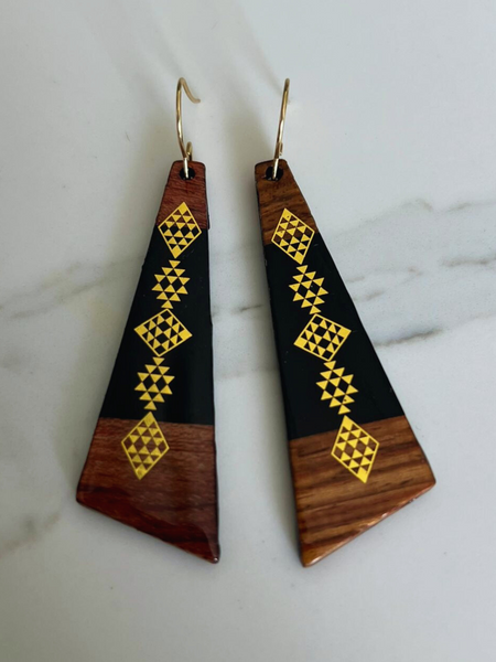 Black Resin & Walnut Wood Taniko Rima Earrings