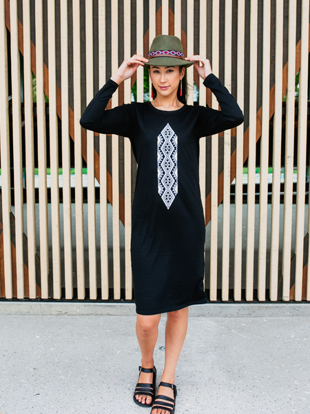 Waharua Kopito Long Sleeve Dress - Black