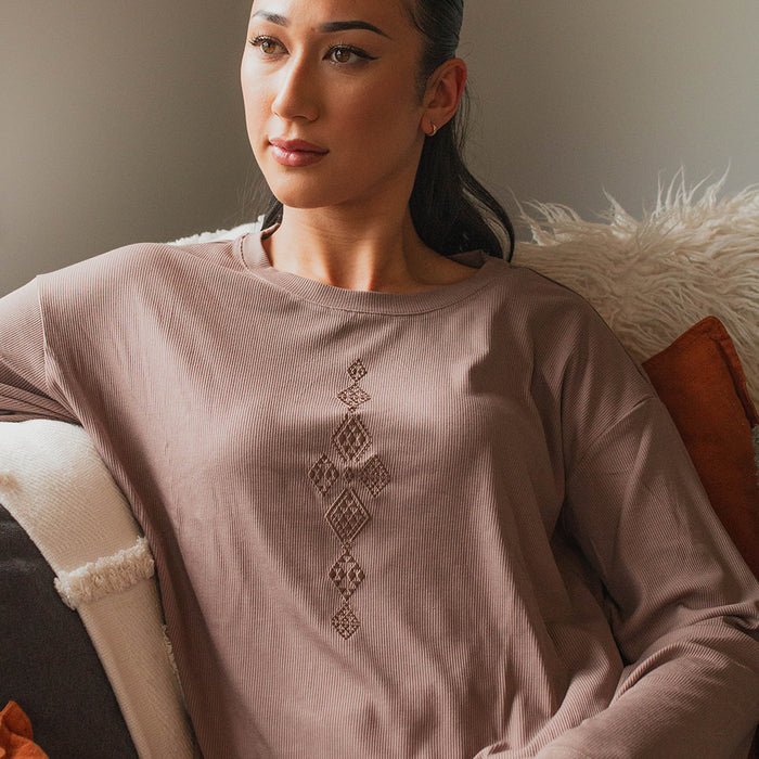 Taniko Waru Embroidered Long Sleeve Lounge Set - Musk