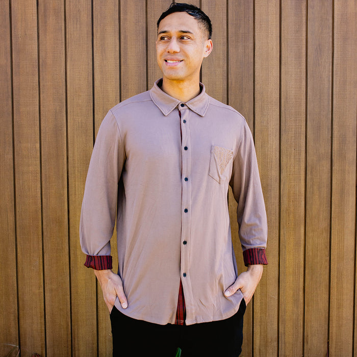 Pūngao Embroidered Long Sleeve Mens Shirt