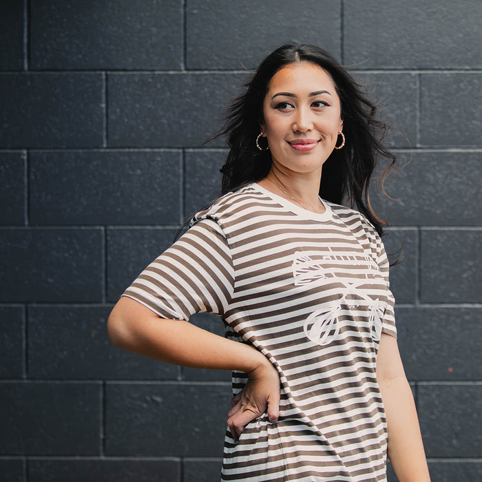 Ahu Boutique Poi Logo Striped Tee by Rotorua Fashion Designer Adrienne Whitewood
