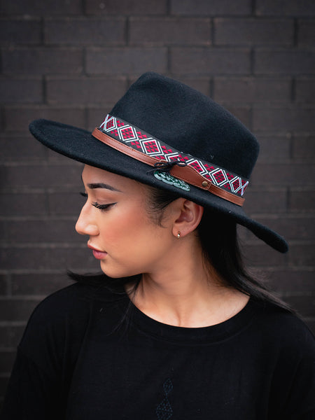 Maori Design Black Wool Hat by Maori Fashion Designer Adrienne Whitewood