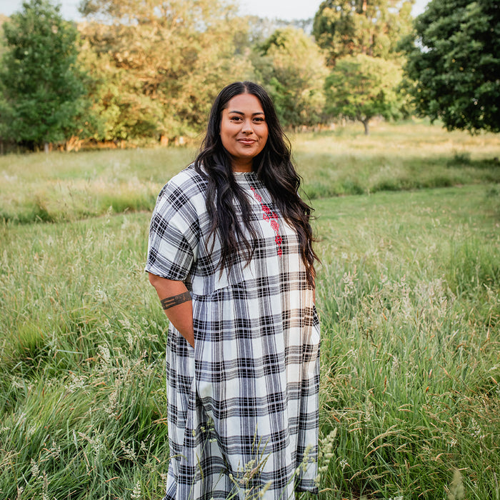 Tartan Short Sleeve Dress - Black & White