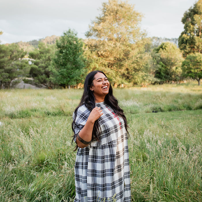 Tartan Short Sleeve Dress - Black & White