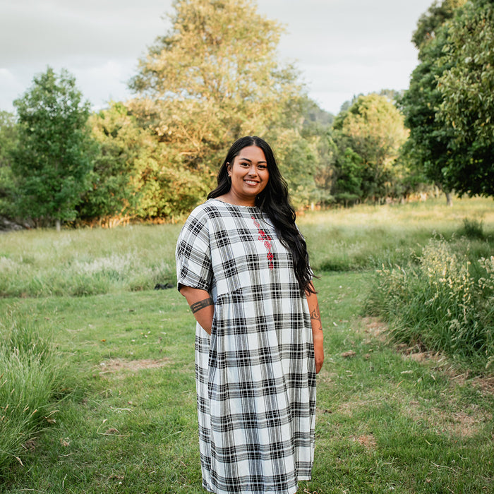 Tartan Short Sleeve Dress - Black & White