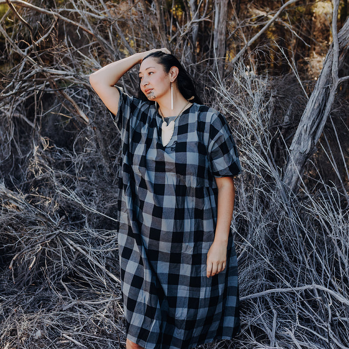 Tartan Short Sleeve Dress - Grey & Black