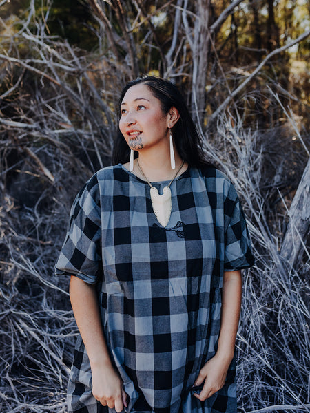 Tartan Short Sleeve Dress - Grey & Black