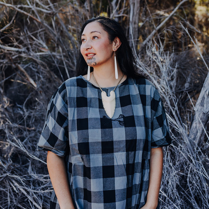 Tartan Short Sleeve Dress - Grey & Black