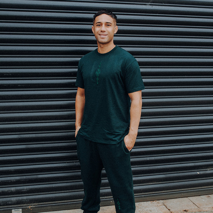 Embroidered Taniko Roa Track Pant - Pine Green