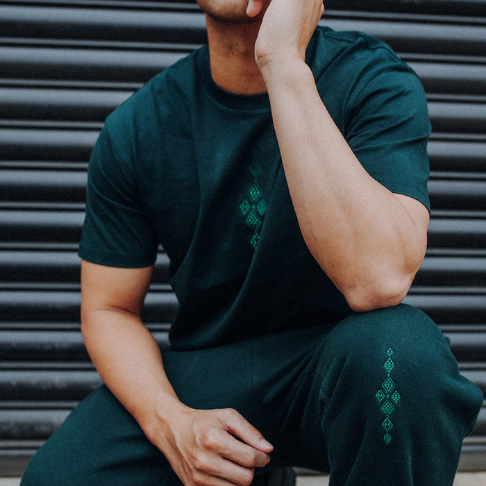 Embroidered Taniko Roa Track Pant - Pine Green