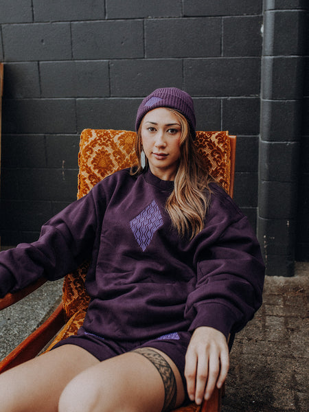 Embroidered Taimana Heavy Crew - Plum