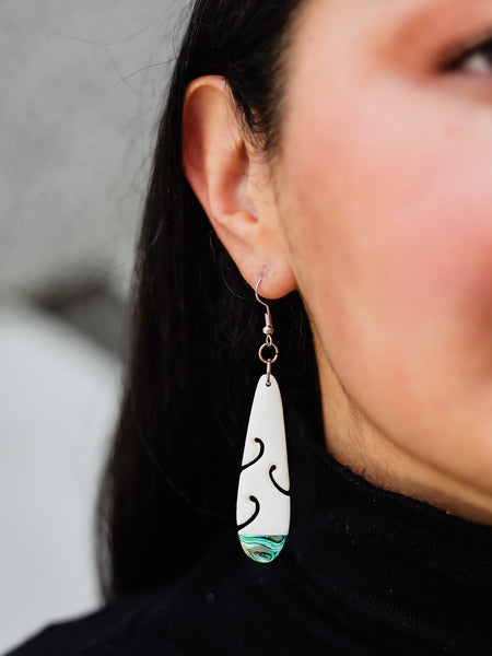 Bone Drop Earring with Pāua Tip