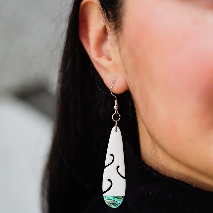 Bone Drop Earring with Pāua Tip