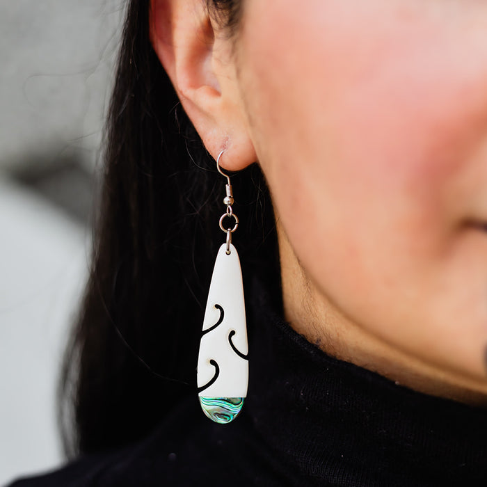 Bone Drop Earring with Pāua Tip