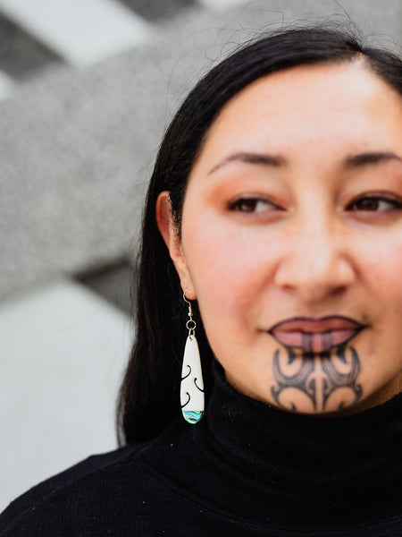 Bone Drop Earring with Pāua Tip