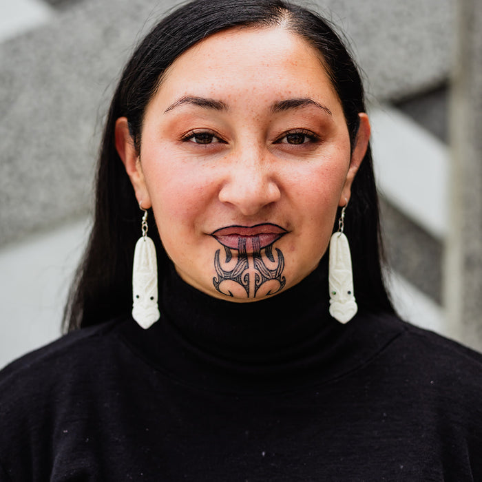 Bone Toki Earrings with Tiki Pattern