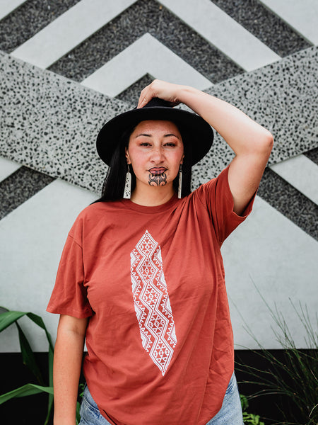 Waharua Kopito Print Tee - Clay