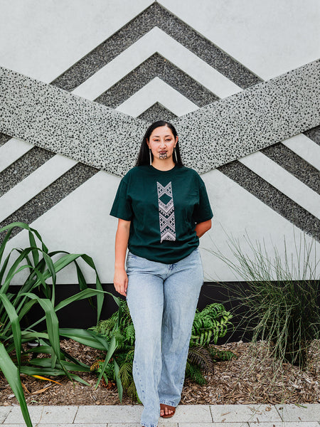 Taniko Hou Print Tee - Pine Green