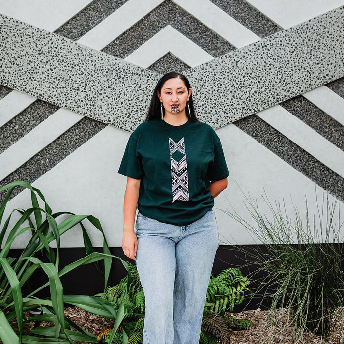 Taniko Hou Print Tee - Pine Green