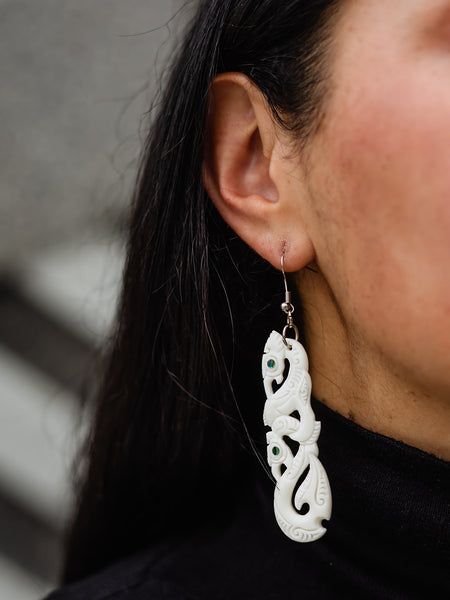 Double Manaia Bone Earrings with hook