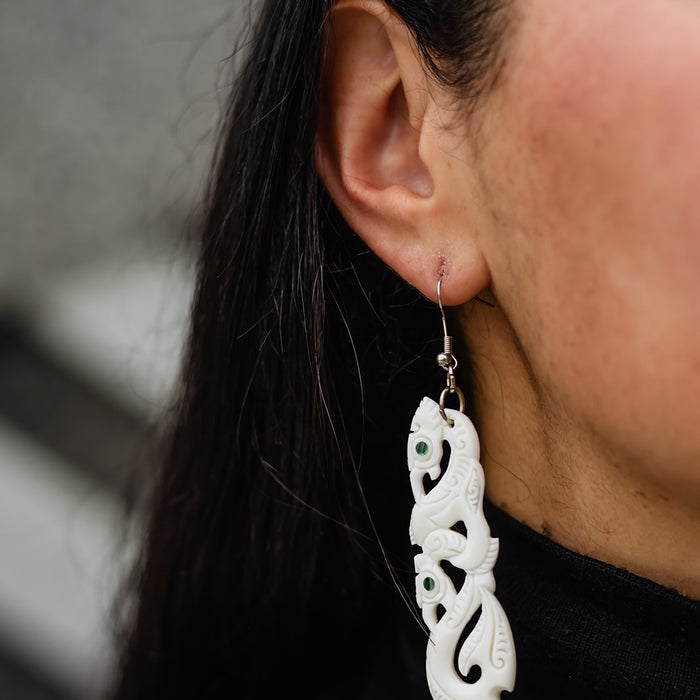 Double Manaia Bone Earrings with hook