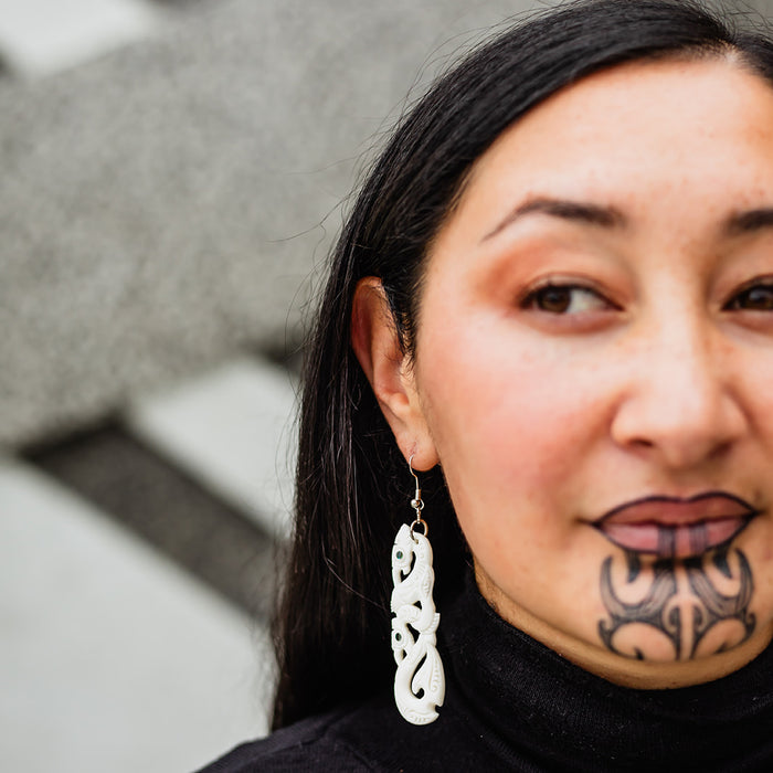 Double Manaia Bone Earrings with hook