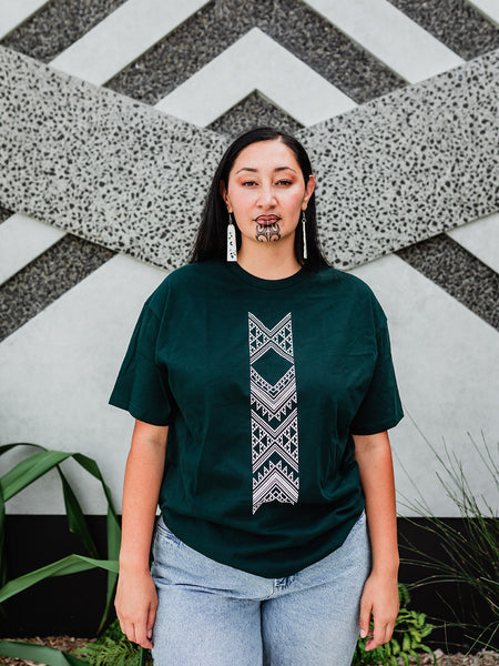 Taniko Hou Print Tee - Pine Green