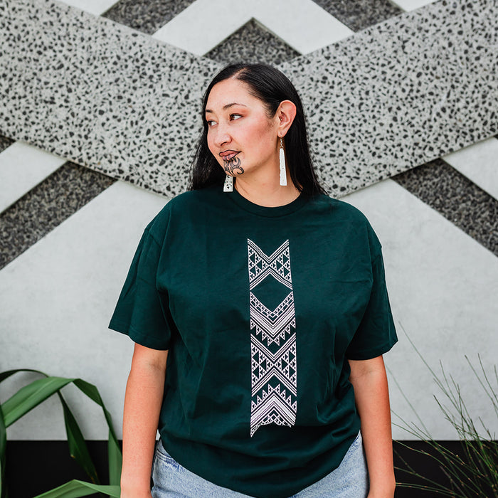 Taniko Hou Print Tee - Pine Green