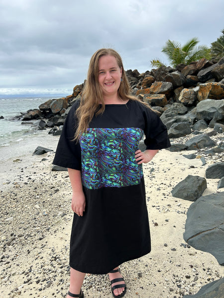 Maori Inspired Paua Designed Dress by Maori Fashion Designer Adrienne Whitewood