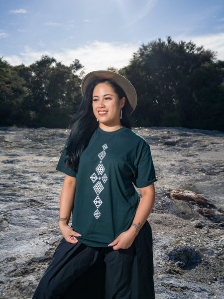 Taniko Waru Print Tee - Pine Green