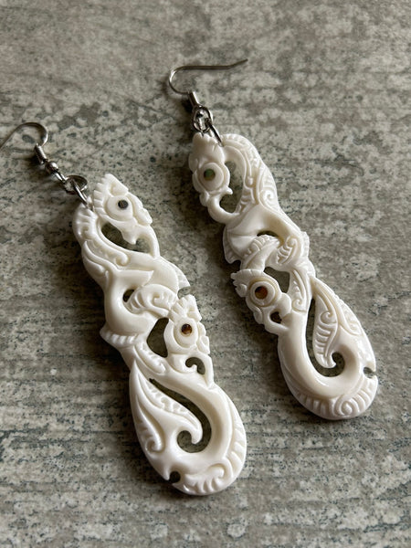 Double Manaia Bone Earrings with hook