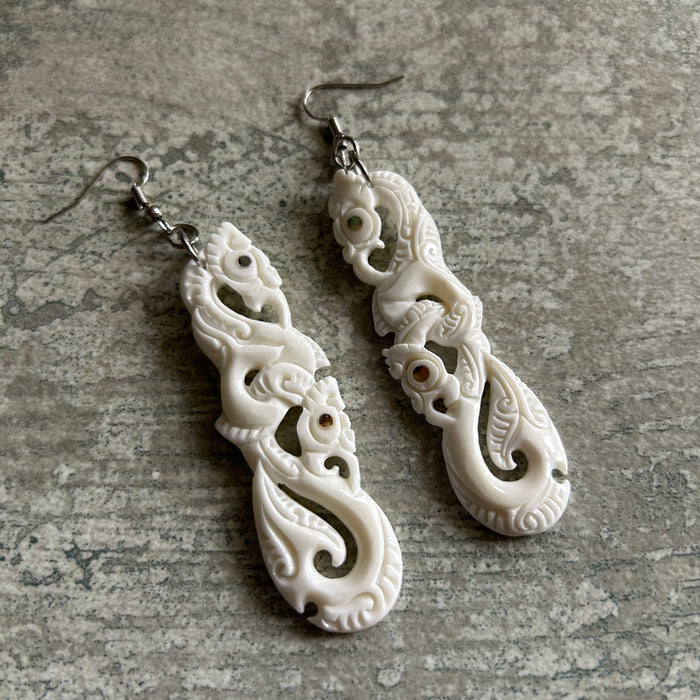 Double Manaia Bone Earrings with hook