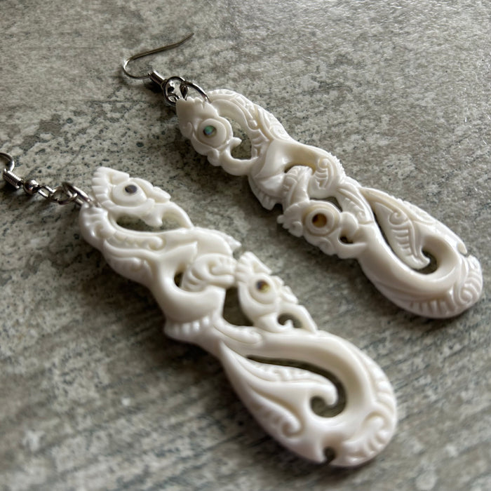 Double Manaia Bone Earrings with hook