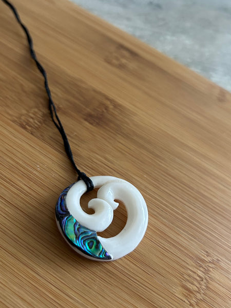 Bone Double Koru Pendant