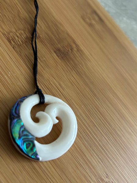 Bone Double Koru Pendant