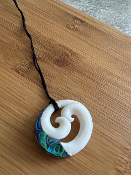 Bone Double Koru Pendant