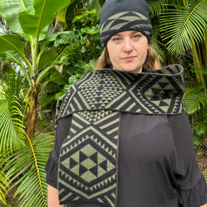 Maori Patere Designed Scarf and Beanie by Maori Fashion Designer Adrienne Whitewood