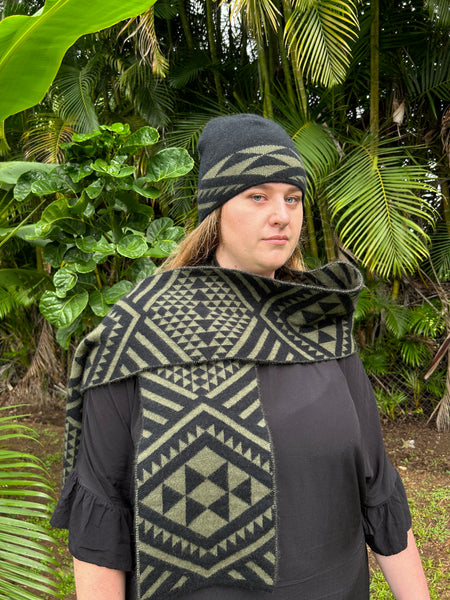 Maori Patere Design on Knitwear by Rotorua Fashion Designer Adrienne Whitewood