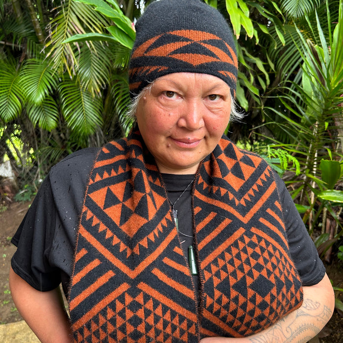 Maori Design on Knitwear by Maori Fashion Designer Adrienne Whitewood