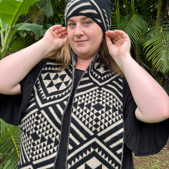Maori Designed Scarf and Beanie by Maori Fashion Designer Adrienne Whitewood