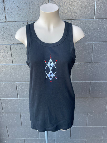 Rangitāmiro Embroidered Singlet - Black