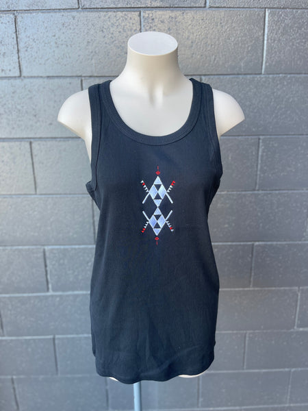 Rangitāmiro Embroidered Singlet - Black