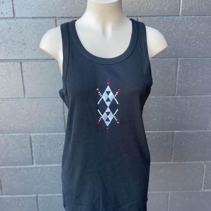 Rangitāmiro Embroidered Singlet - Black