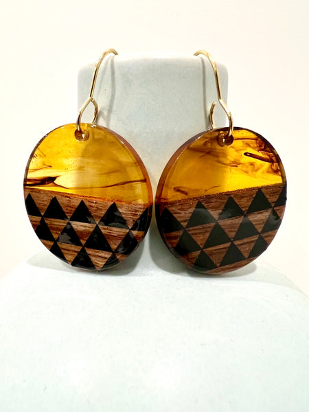 Orange-Black Resin & Walnut Wood Niho Earrings