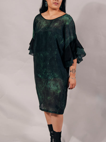 Pounamu Silk Short Frill Sleeve Dress