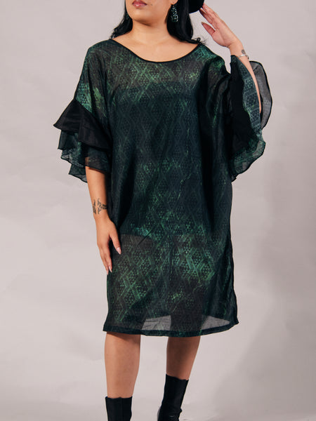 Pounamu Silk Short Frill Sleeve Dress